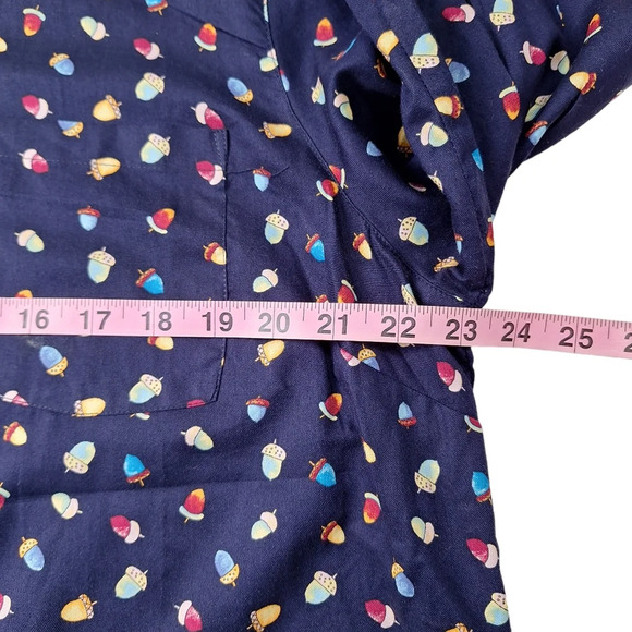 Talbots XL Blue Acorn Print 100% Cotton Roll-Tab Button Down Shirt Pockets - Picture 10 of 10